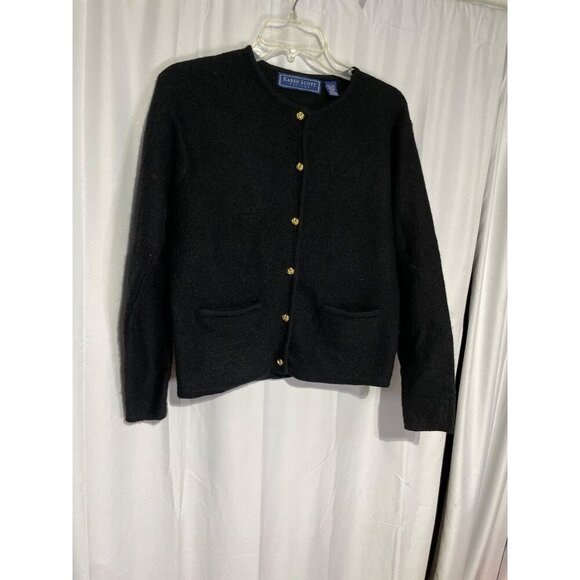 KAREN SCOTT 100% Pure Wool Black Button Sweater S - Picture 2 of 5